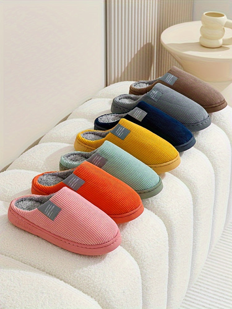 [Warm Slippers] Warm Plush Slip-On Slippers | Unisex Winter Non-Slip Rubber Sole Indoor House Shoes for Home - Multi-Color Options (Beige, Blue, Yellow, Green, Grey, Pink), Cute Slippers, Soft Texture Footwear