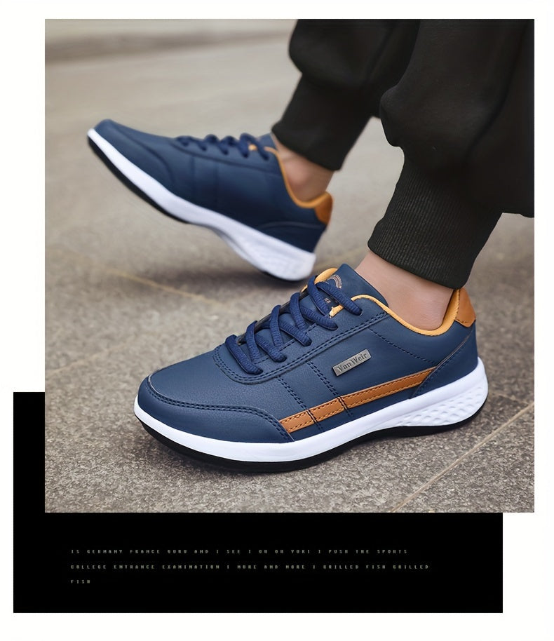 VanWeir Men'S Lightweight Running Shoes - Navy Blue & White, Stability Lace-Up Sneakers with MD/TPR Sole, Breathable Fabric Lining for Outdoor Sports, Hiking & Casual Wear, Hiking Footwear, Modern Sneakers, Secure Fit Footwea