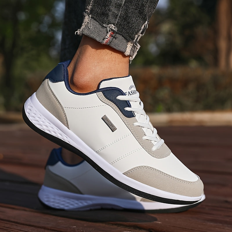VanWeir Men'S Lightweight Running Shoes - Navy Blue & White, Stability Lace-Up Sneakers with MD/TPR Sole, Breathable Fabric Lining for Outdoor Sports, Hiking & Casual Wear, Hiking Footwear, Modern Sneakers, Secure Fit Footwea