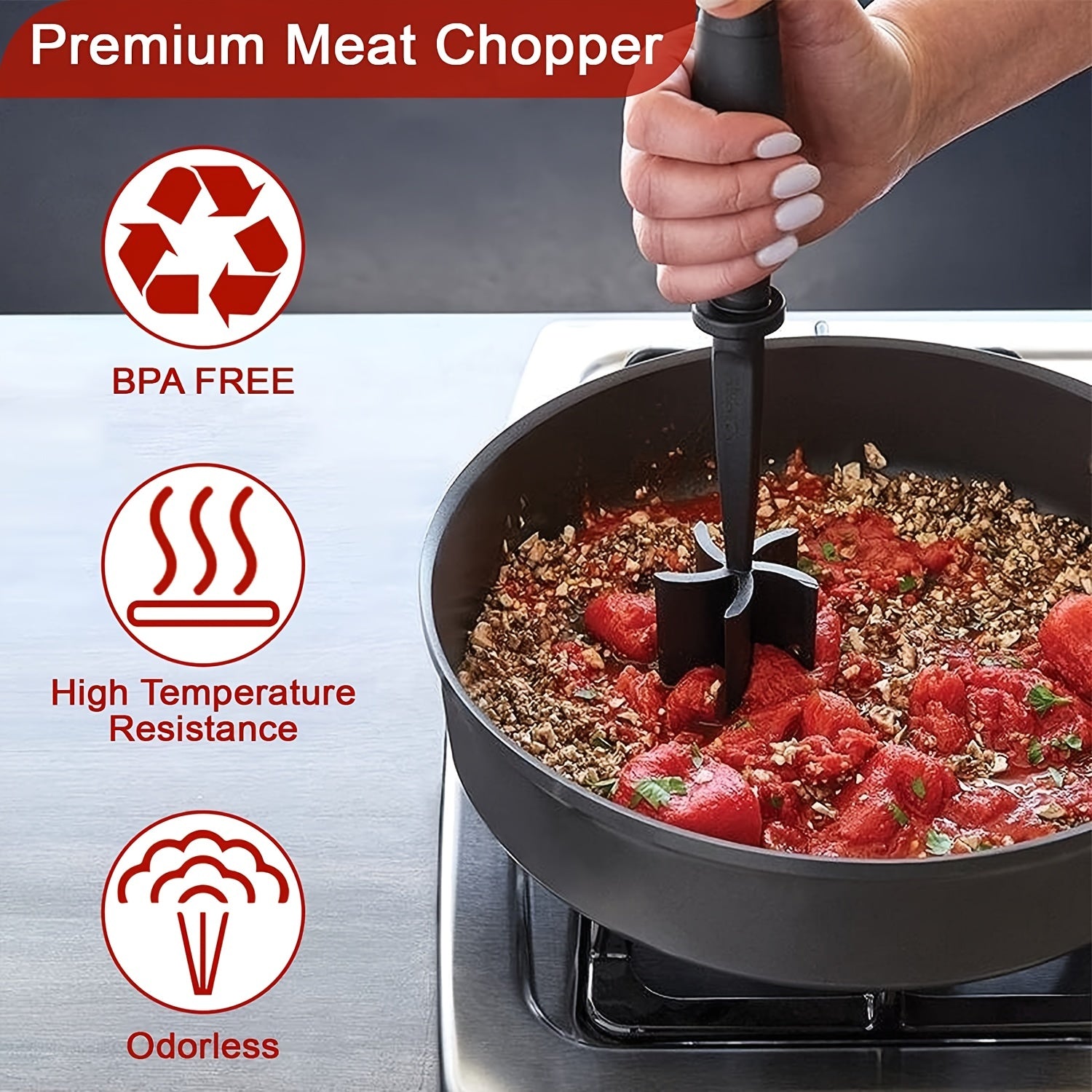 PANCERKA Manual Meat Shredder & Pulverizer - Heat-Resistant Polypropylene Hamburger Shredder with Non-Stick Surface, Ergonomic Handle & Dual Interchangeable Blades for Beef, Turkey, BBQ, Stovetop Use, Kitchen Gadgets | Sleek