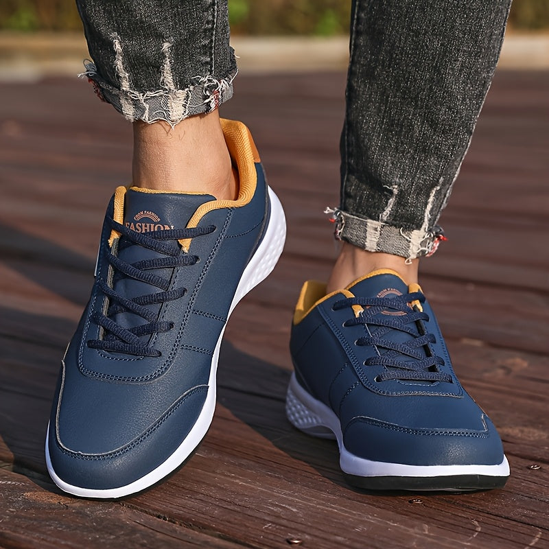 VanWeir Men'S Lightweight Running Shoes - Navy Blue & White, Stability Lace-Up Sneakers with MD/TPR Sole, Breathable Fabric Lining for Outdoor Sports, Hiking & Casual Wear, Hiking Footwear, Modern Sneakers, Secure Fit Footwea
