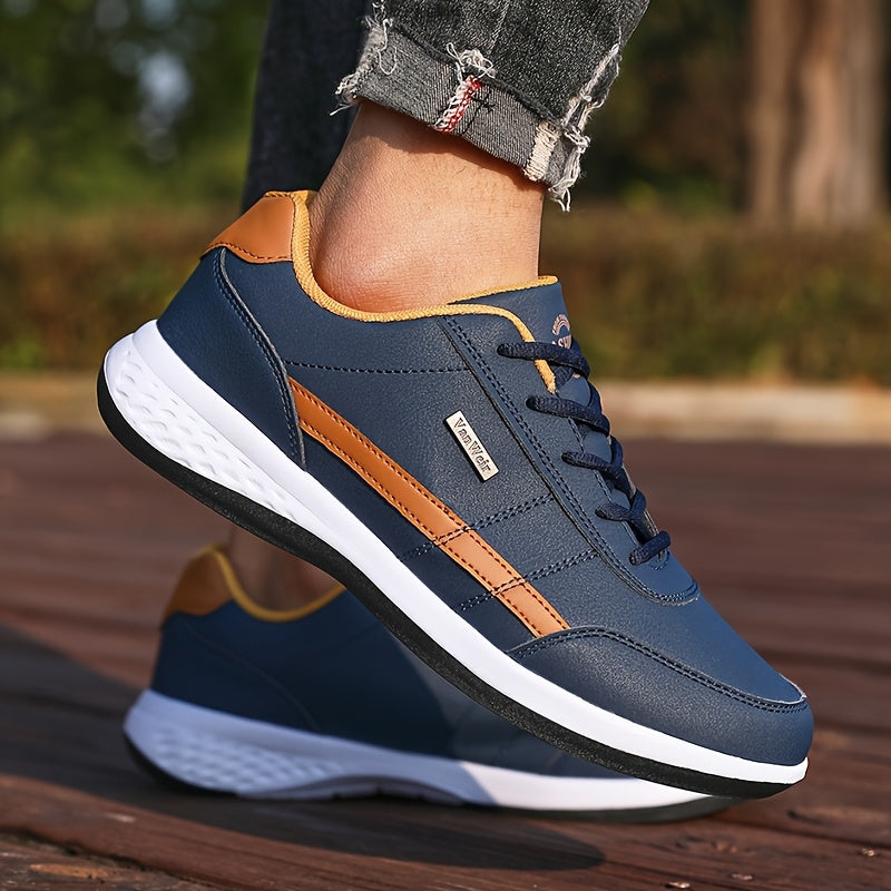 VanWeir Men'S Lightweight Running Shoes - Navy Blue & White, Stability Lace-Up Sneakers with MD/TPR Sole, Breathable Fabric Lining for Outdoor Sports, Hiking & Casual Wear, Hiking Footwear, Modern Sneakers, Secure Fit Footwea