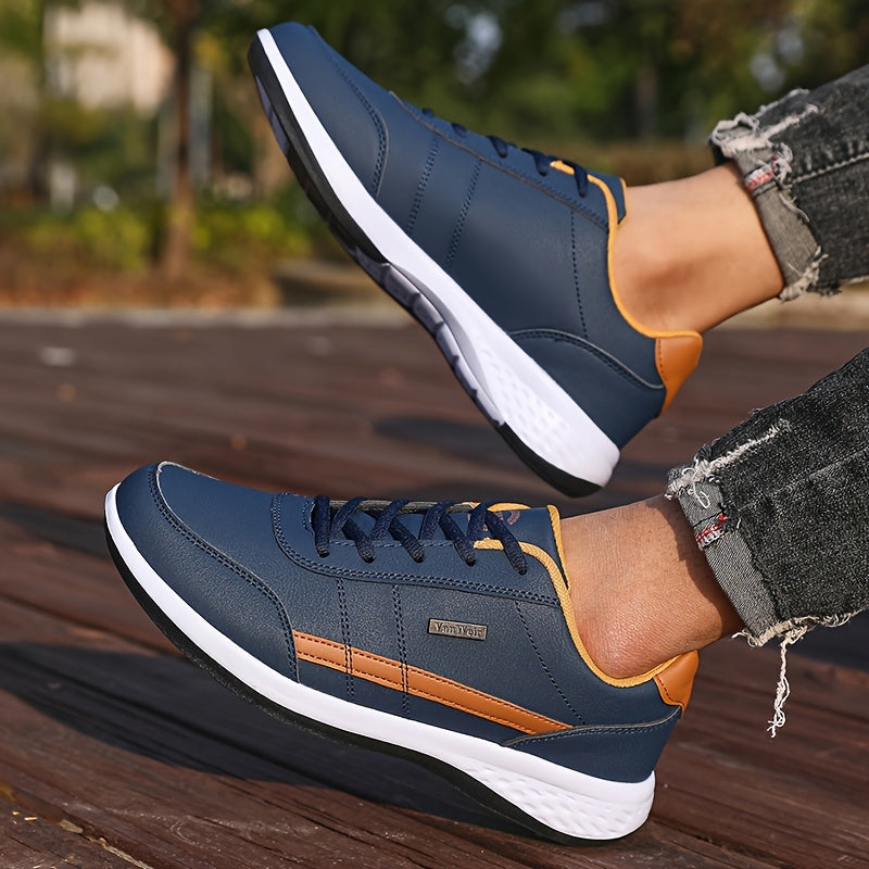 VanWeir Men'S Lightweight Running Shoes - Navy Blue & White, Stability Lace-Up Sneakers with MD/TPR Sole, Breathable Fabric Lining for Outdoor Sports, Hiking & Casual Wear, Hiking Footwear, Modern Sneakers, Secure Fit Footwea
