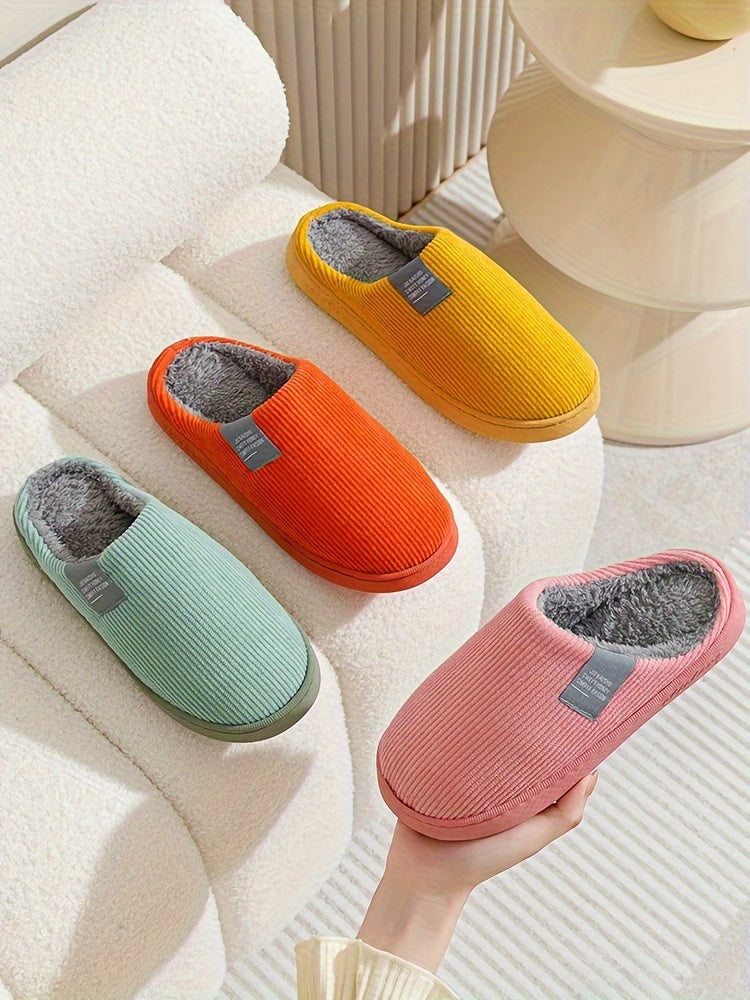 [Warm Slippers] Warm Plush Slip-On Slippers | Unisex Winter Non-Slip Rubber Sole Indoor House Shoes for Home - Multi-Color Options (Beige, Blue, Yellow, Green, Grey, Pink), Cute Slippers, Soft Texture Footwear