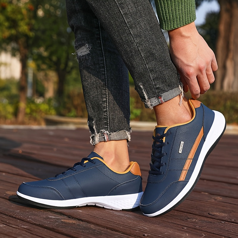VanWeir Men'S Lightweight Running Shoes - Navy Blue & White, Stability Lace-Up Sneakers with MD/TPR Sole, Breathable Fabric Lining for Outdoor Sports, Hiking & Casual Wear, Hiking Footwear, Modern Sneakers, Secure Fit Footwea