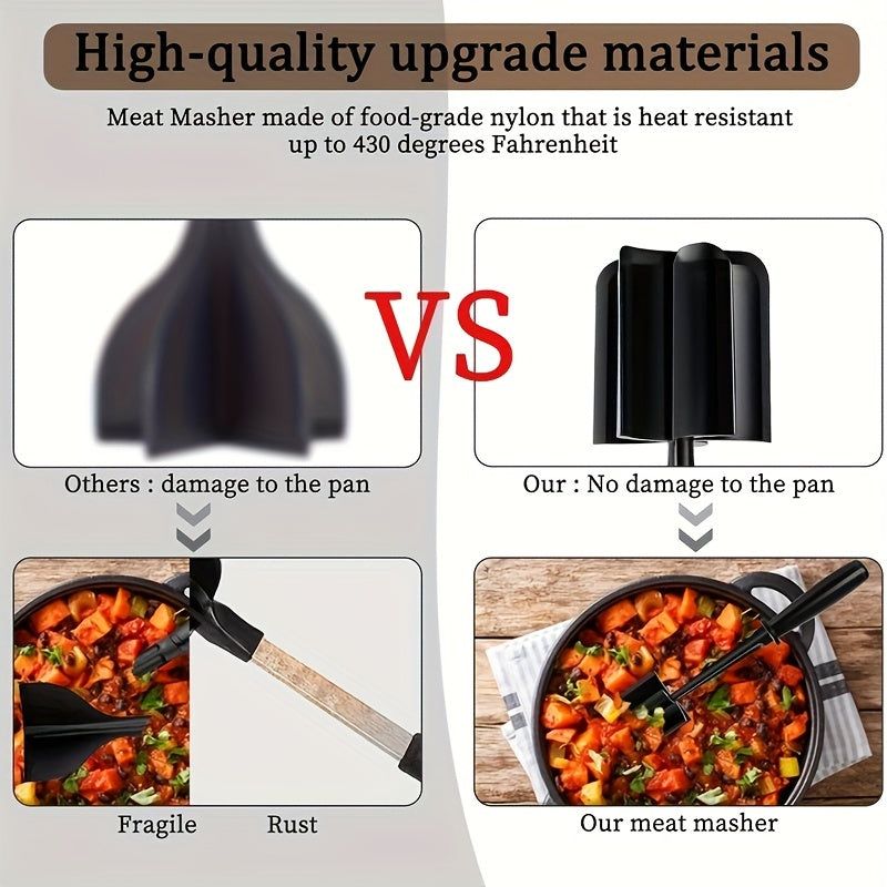 PANCERKA Manual Meat Shredder & Pulverizer - Heat-Resistant Polypropylene Hamburger Shredder with Non-Stick Surface, Ergonomic Handle & Dual Interchangeable Blades for Beef, Turkey, BBQ, Stovetop Use, Kitchen Gadgets | Sleek