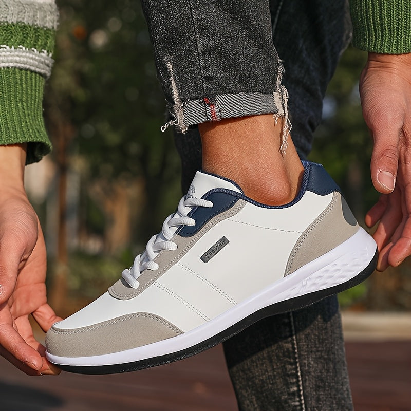 VanWeir Men'S Lightweight Running Shoes - Navy Blue & White, Stability Lace-Up Sneakers with MD/TPR Sole, Breathable Fabric Lining for Outdoor Sports, Hiking & Casual Wear, Hiking Footwear, Modern Sneakers, Secure Fit Footwea