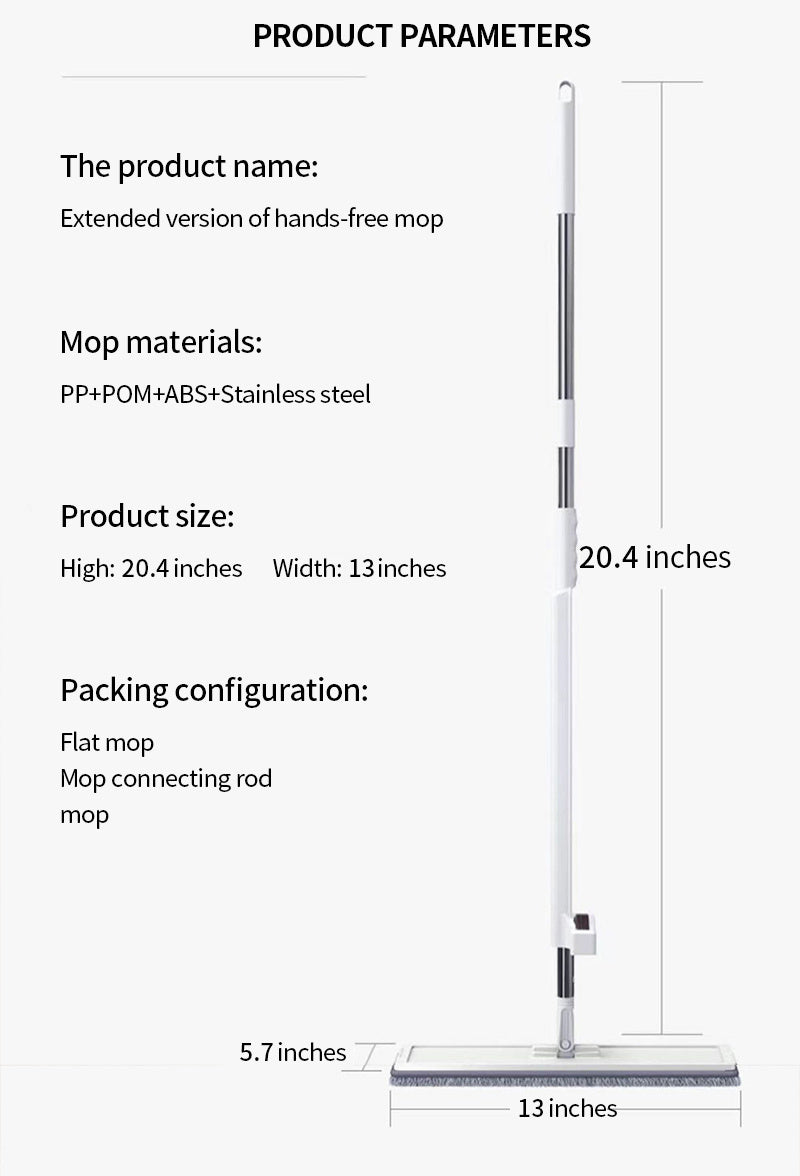 59inch Hands-Free Flat Mop Set - Effortless Cleaning for Lazy Days - 3 Microfiber Pads, Super Absorbent, Dry & Wet Dual-Use - Hassle-Free Maintenance