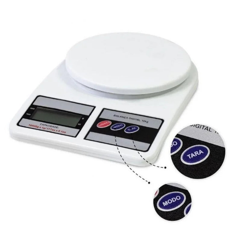 Balança Digital de Cozinha Alimentos Confeitaria Ingredientes SF 400 1g até 10 kg Culinária Função Tara Dosagem - ENVIO RAPIDO