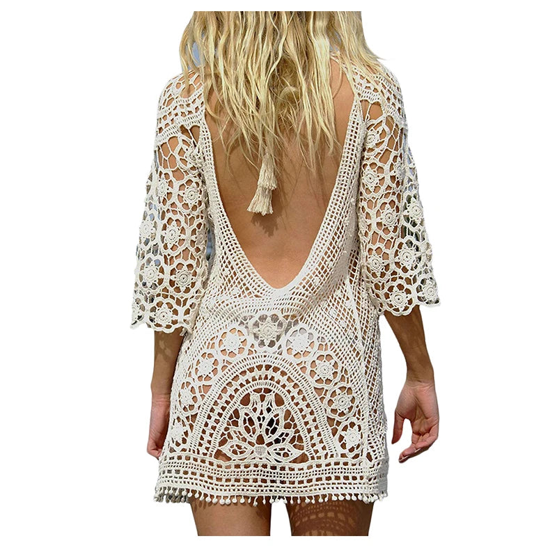 Sexy Women’s Bathing Suit Cover Up Crochet Lace Bikini Bathing Suit Swimsuit Smock Knitting Swimwear Mesh Beach Dress Tunic Robe