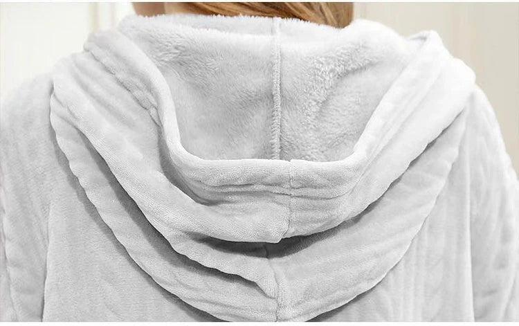 40-100kg Women Winter Plus Size Long Warm Flannel Hooded Bathrobe Men Sleepwear Pregnant Zipper Night Dressing Gown