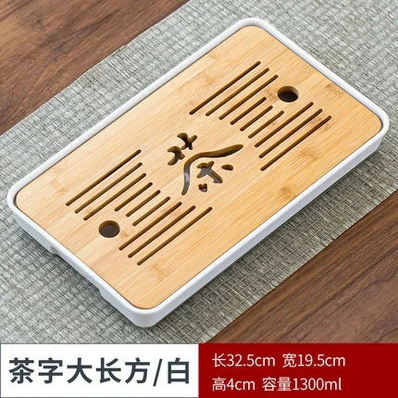 Removable Natural Bamboo Tea Tray Landscape Drawing Board Traditional Household TeaTray Removable TeaTray Chinese Kung Fu TeaSet