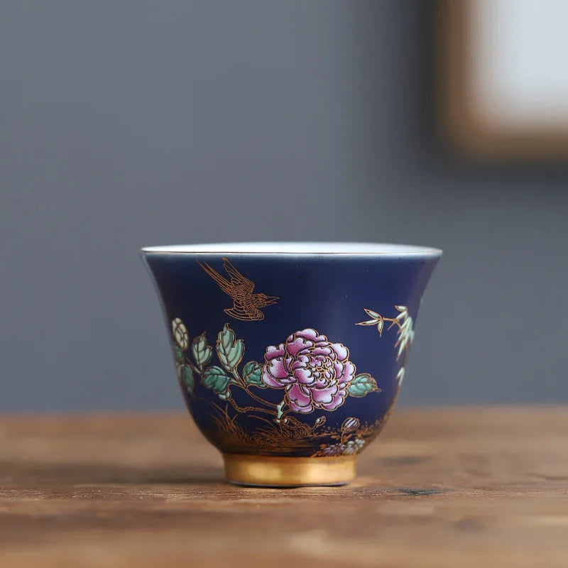 Blue Gold Painted Teacups for Home Use Single Master Cup Creative Hand-painted Magpie Tea Cup Set
