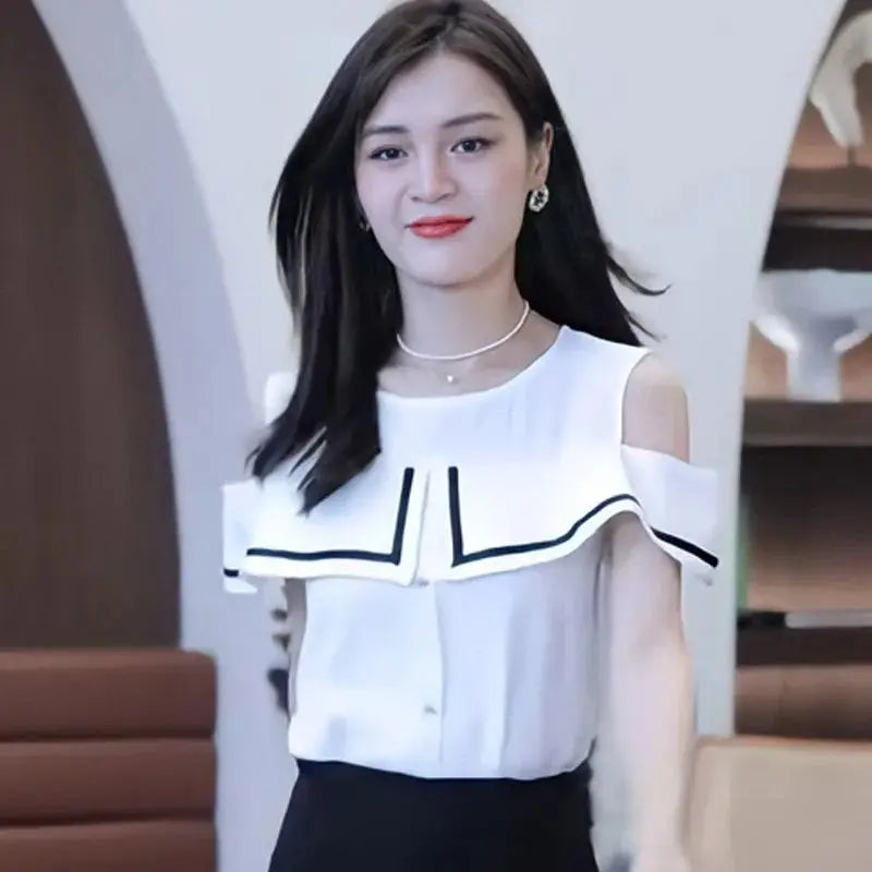Black Striped Women's Shirts and Blouses Top for Woman Clothing Tall Modern Long Y2k Tunic 2024 Luxury Designer Elegant Chic M