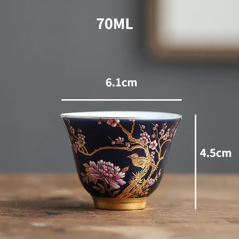Blue Gold Painted Teacups for Home Use Single Master Cup Creative Hand-painted Magpie Tea Cup Set