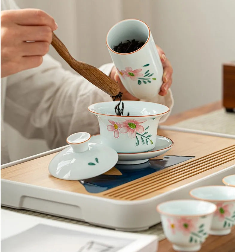 Removable Natural Bamboo Tea Tray Landscape Drawing Board Traditional Household TeaTray Removable TeaTray Chinese Kung Fu TeaSet