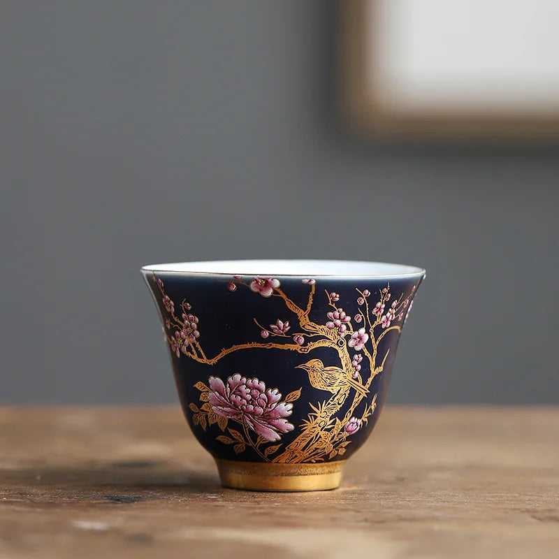 Blue Gold Painted Teacups for Home Use Single Master Cup Creative Hand-painted Magpie Tea Cup Set