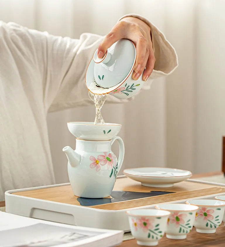 Removable Natural Bamboo Tea Tray Landscape Drawing Board Traditional Household TeaTray Removable TeaTray Chinese Kung Fu TeaSet