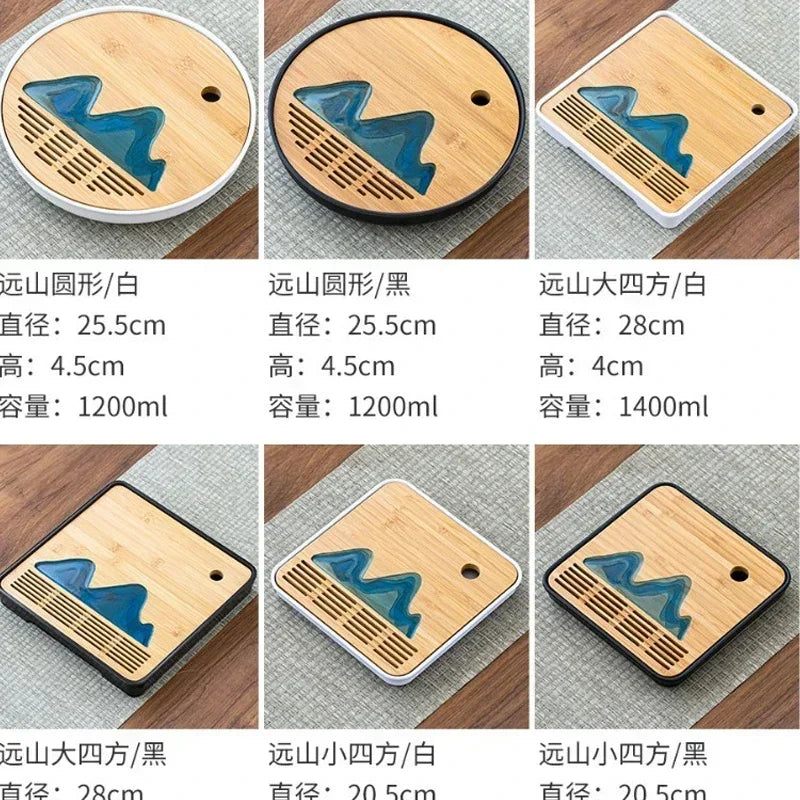 Removable Natural Bamboo Tea Tray Landscape Drawing Board Traditional Household TeaTray Removable TeaTray Chinese Kung Fu TeaSet