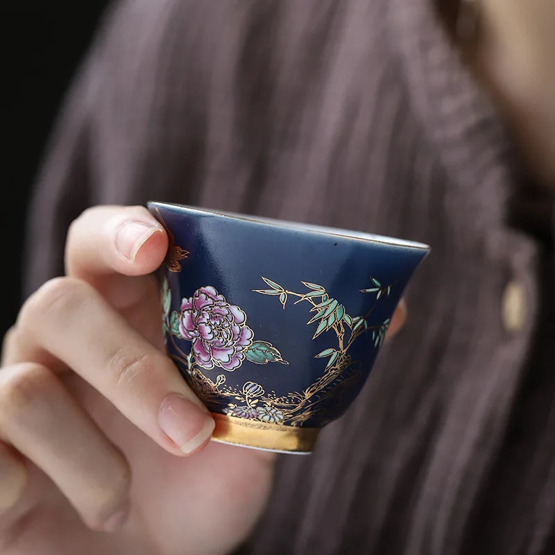 Blue Gold Painted Teacups for Home Use Single Master Cup Creative Hand-painted Magpie Tea Cup Set