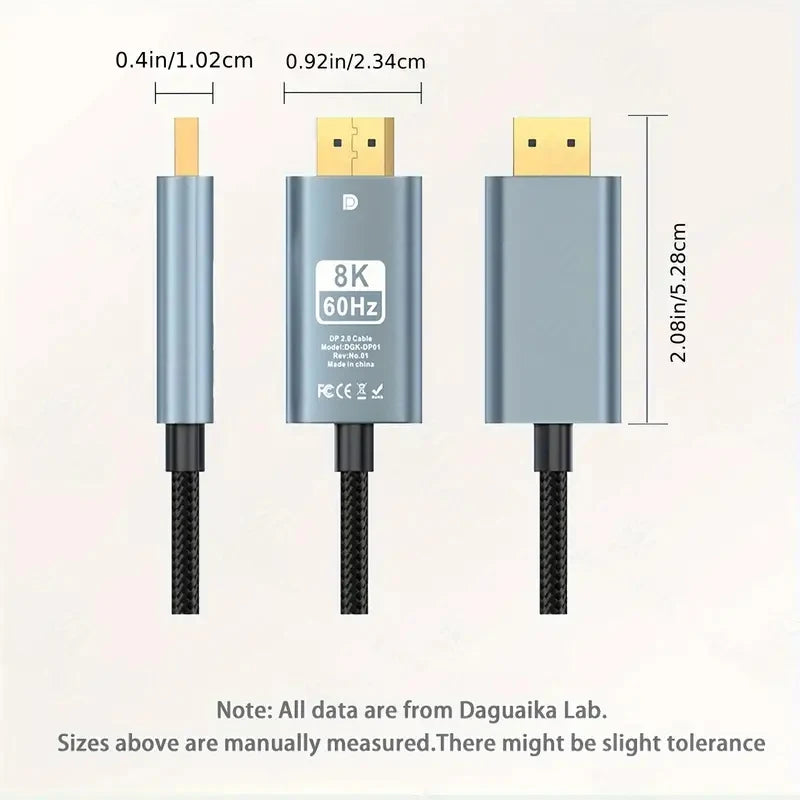 8K DisplayPort Cable HBR3 Support 32.4Gbps, HDCP 2.2, HDR10 FreeSync G-Sync for Gaming Monitor 4070 4080 Graphics PC