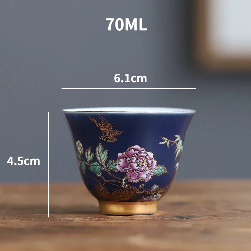 Blue Gold Painted Teacups for Home Use Single Master Cup Creative Hand-painted Magpie Tea Cup Set
