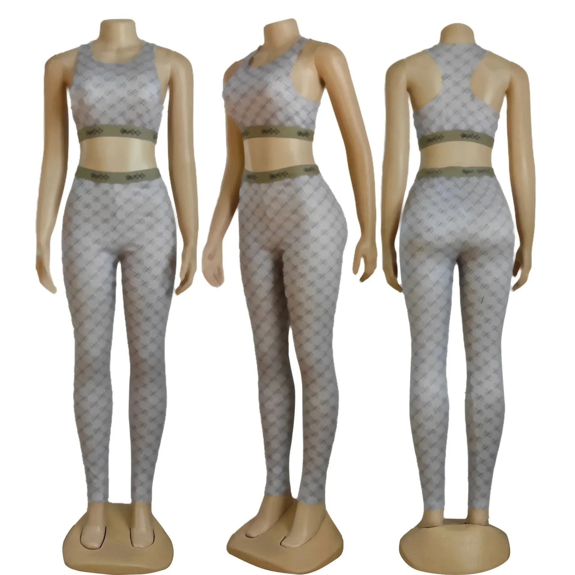 Women's Summer Fashion Striped Soft Pants Gym Fitness Sleeveless Vest Set 3 Colors Sportswear Comfortable Breathable