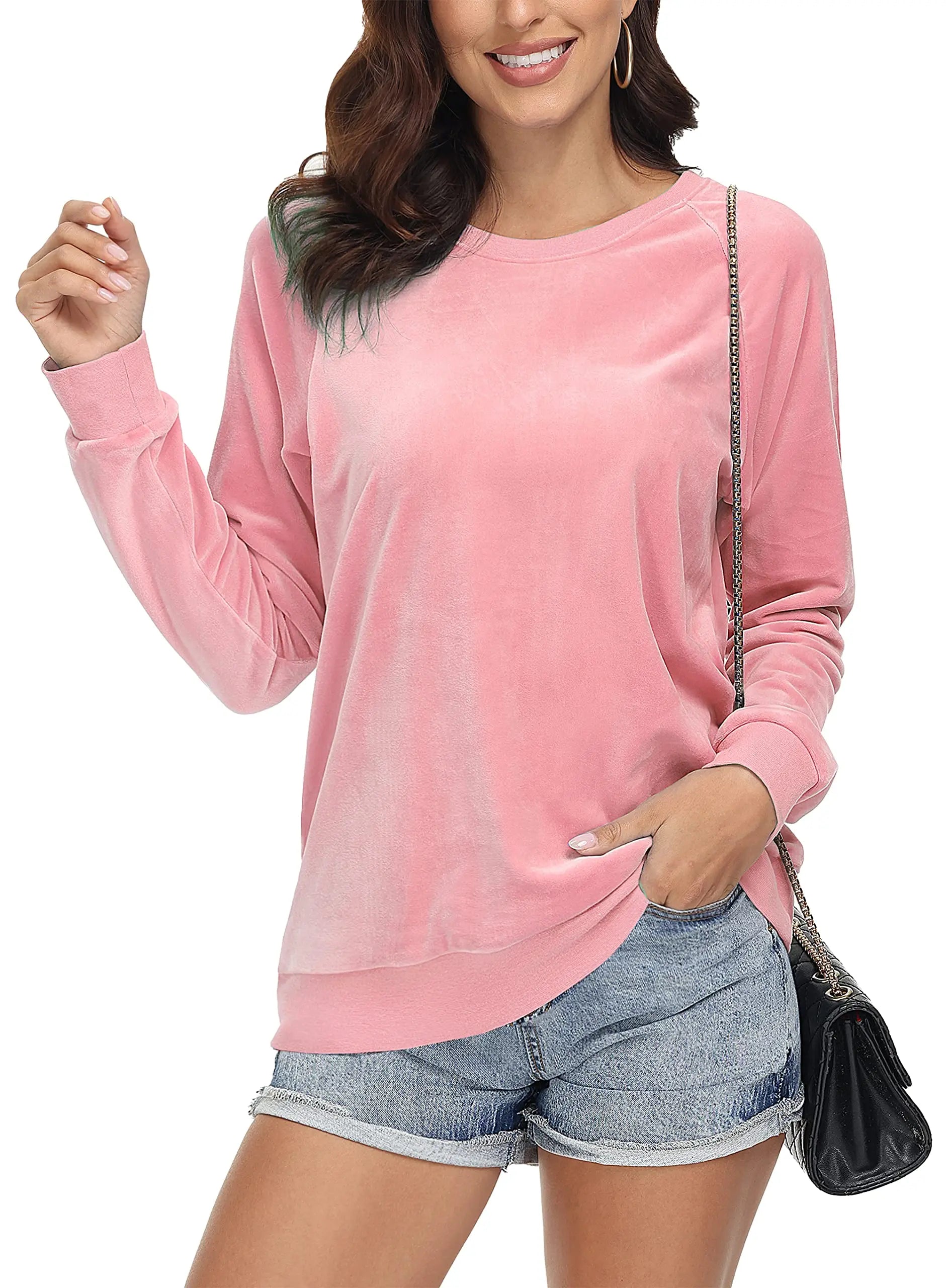 TACVASEN Spring Fashion Crew Neck Pullover Womens Casual Soft Fuzzy Sweatshirts Home Warm Hoodies Sweet Streetwear Sports Tops