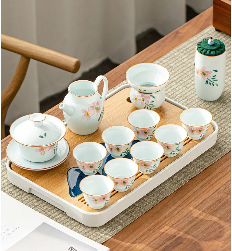 Removable Natural Bamboo Tea Tray Landscape Drawing Board Traditional Household TeaTray Removable TeaTray Chinese Kung Fu TeaSet