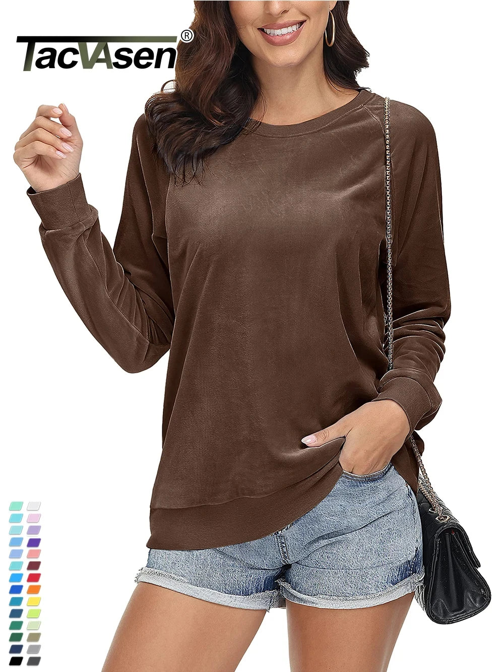 TACVASEN Spring Fashion Crew Neck Pullover Womens Casual Soft Fuzzy Sweatshirts Home Warm Hoodies Sweet Streetwear Sports Tops