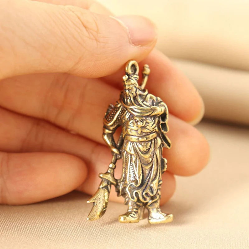 Solid Pure Copper Guan Gong Knife Sword Car Keychain Pendants Luggage Bag Hanging Jewelry Accessories Brass Key Chain Ring Gifts