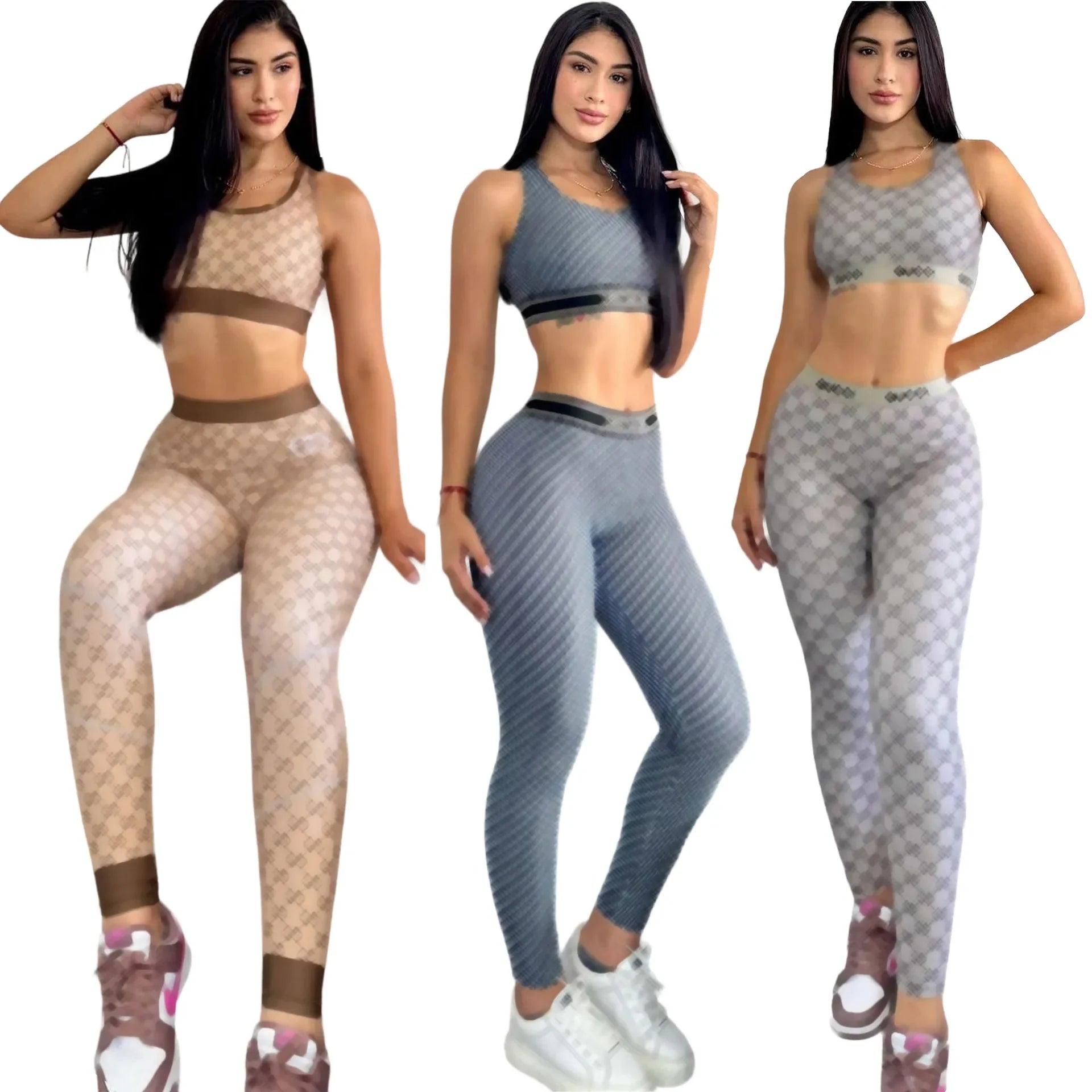 Women's Summer Fashion Striped Soft Pants Gym Fitness Sleeveless Vest Set 3 Colors Sportswear Comfortable Breathable