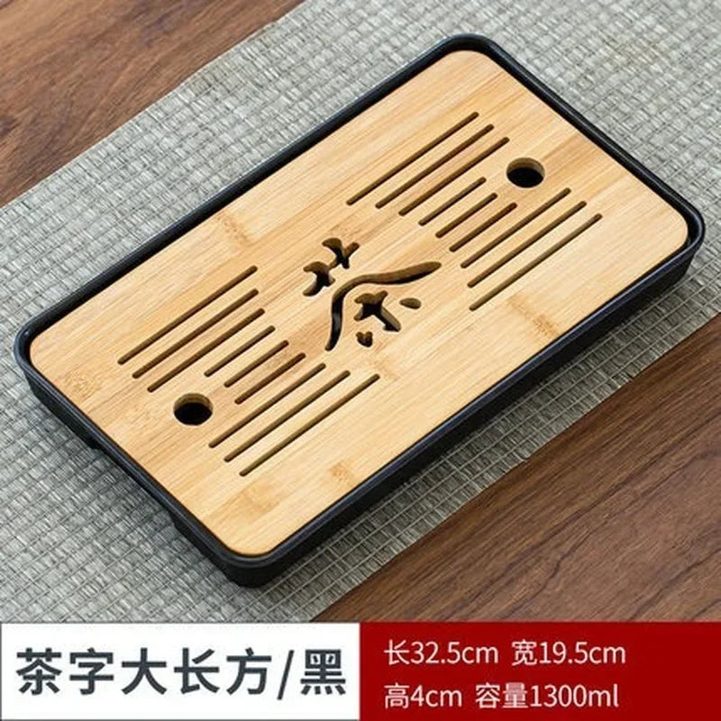 Removable Natural Bamboo Tea Tray Landscape Drawing Board Traditional Household TeaTray Removable TeaTray Chinese Kung Fu TeaSet