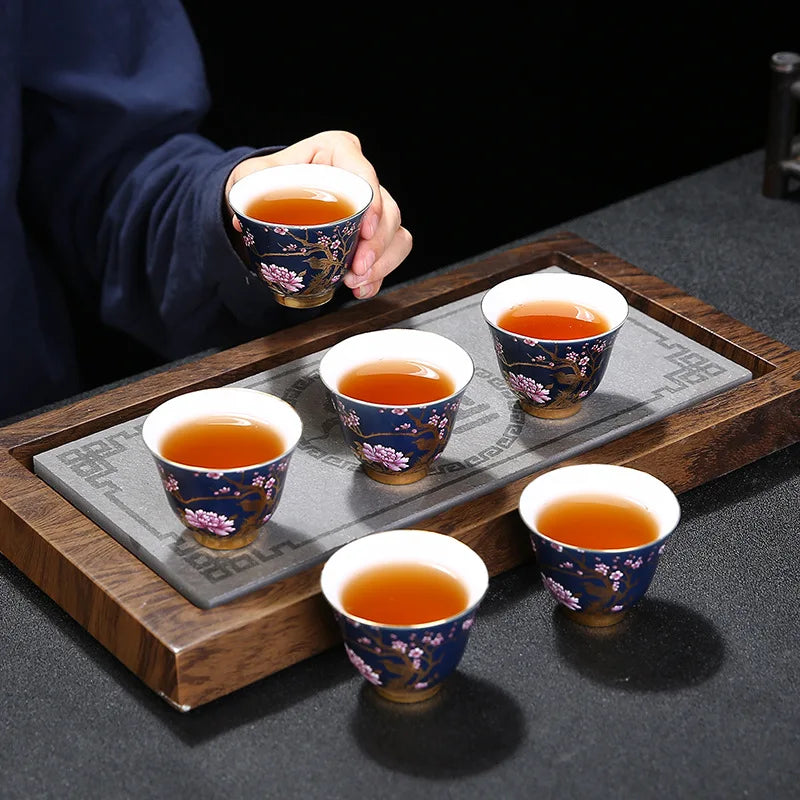 Blue Gold Painted Teacups for Home Use Single Master Cup Creative Hand-painted Magpie Tea Cup Set