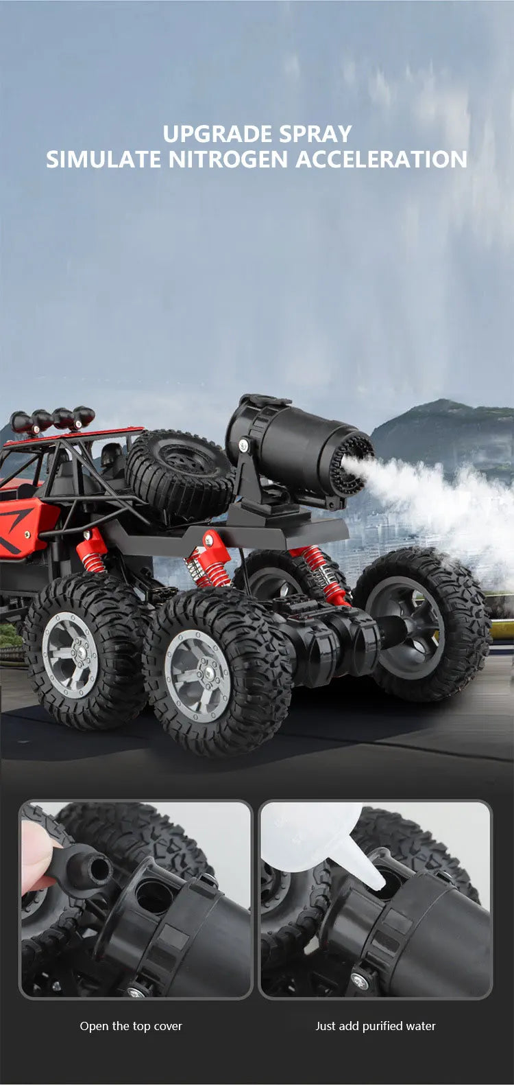 1: 18 Six Wheel Drive RC CAR Cross-country Climbing Spray Racing Car Remote Control Electric Car Fall Resistant Boy Toy Gift