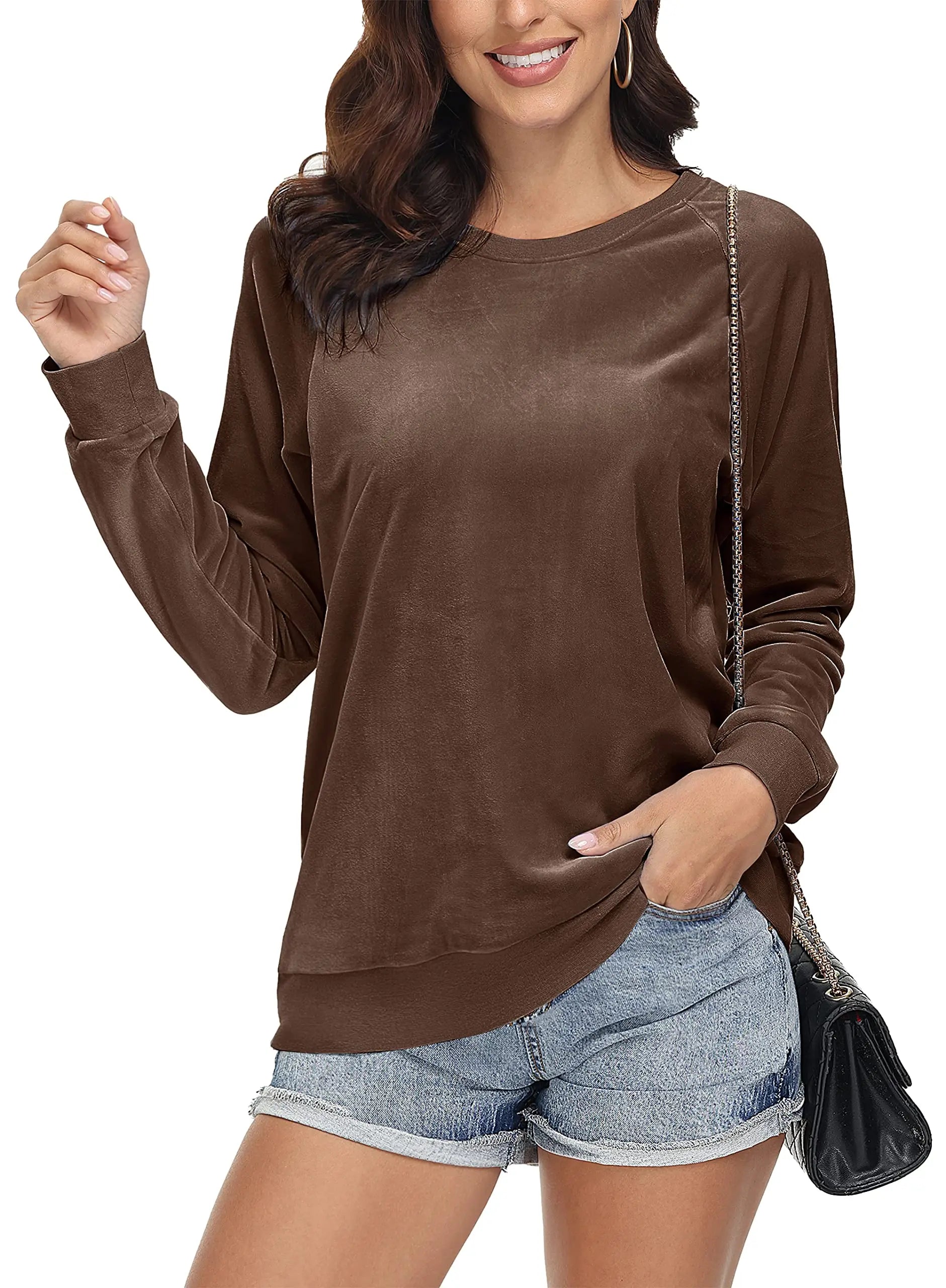 TACVASEN Spring Fashion Crew Neck Pullover Womens Casual Soft Fuzzy Sweatshirts Home Warm Hoodies Sweet Streetwear Sports Tops