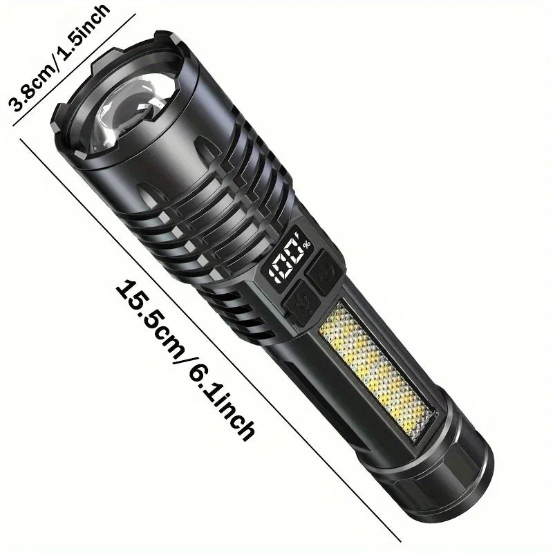 Heinast High Power LED Flashlight Powerful TYPE-C Rechargeable COB Flashlight With Side Light Torch For Outdoor Camping Hiking