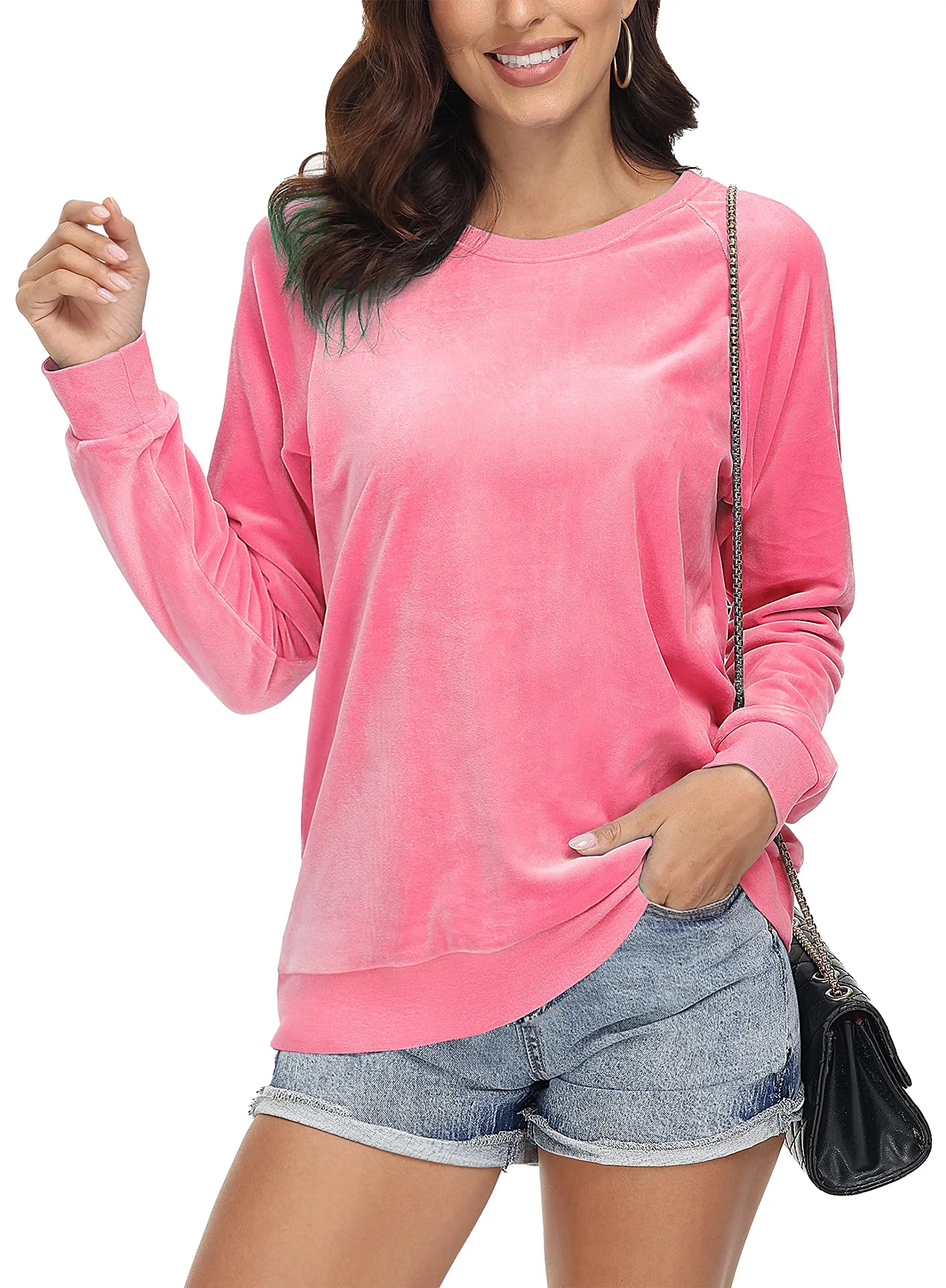 TACVASEN Spring Fashion Crew Neck Pullover Womens Casual Soft Fuzzy Sweatshirts Home Warm Hoodies Sweet Streetwear Sports Tops