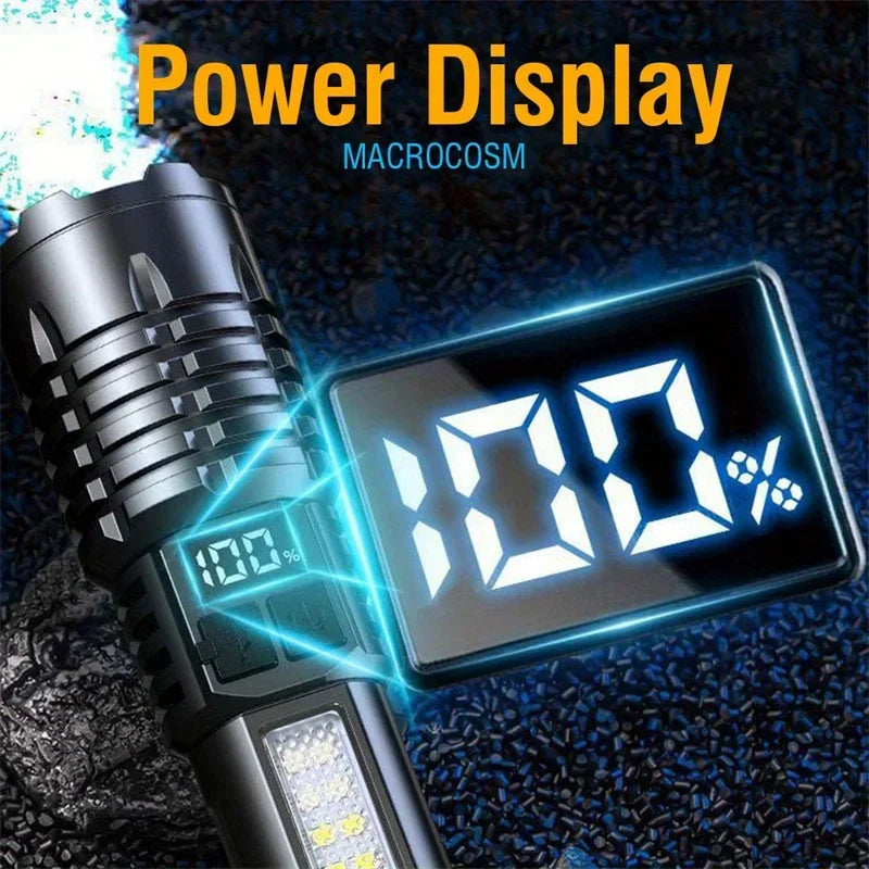 Heinast High Power LED Flashlight Powerful TYPE-C Rechargeable COB Flashlight With Side Light Torch For Outdoor Camping Hiking