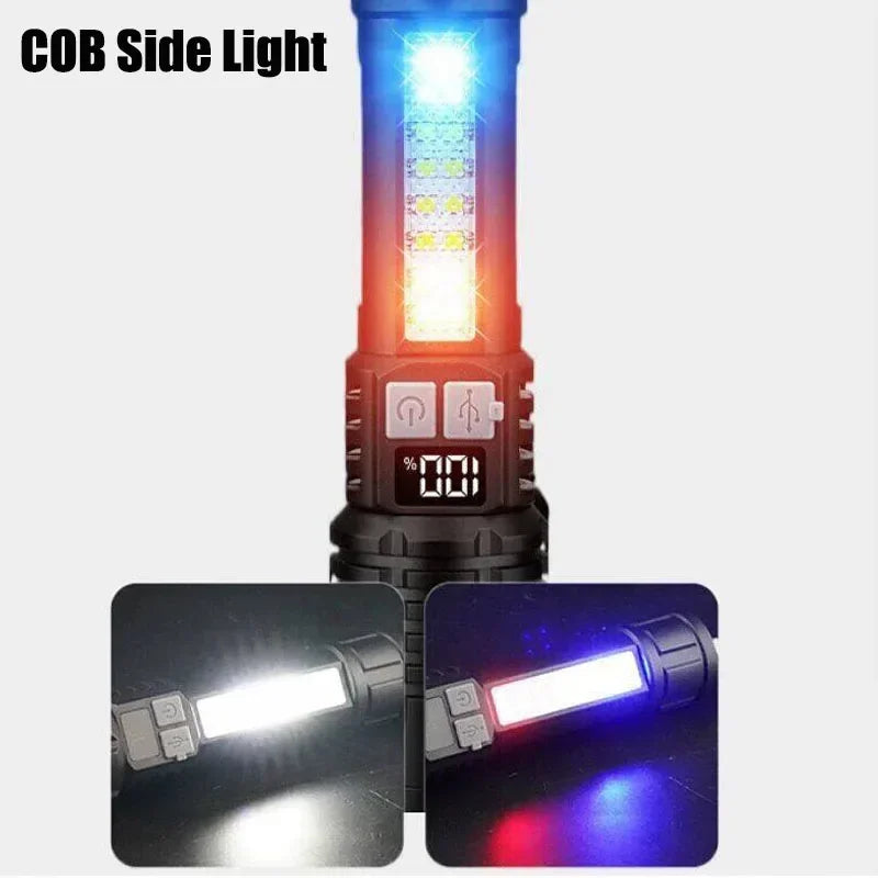 Heinast High Power LED Flashlight Powerful TYPE-C Rechargeable COB Flashlight With Side Light Torch For Outdoor Camping Hiking