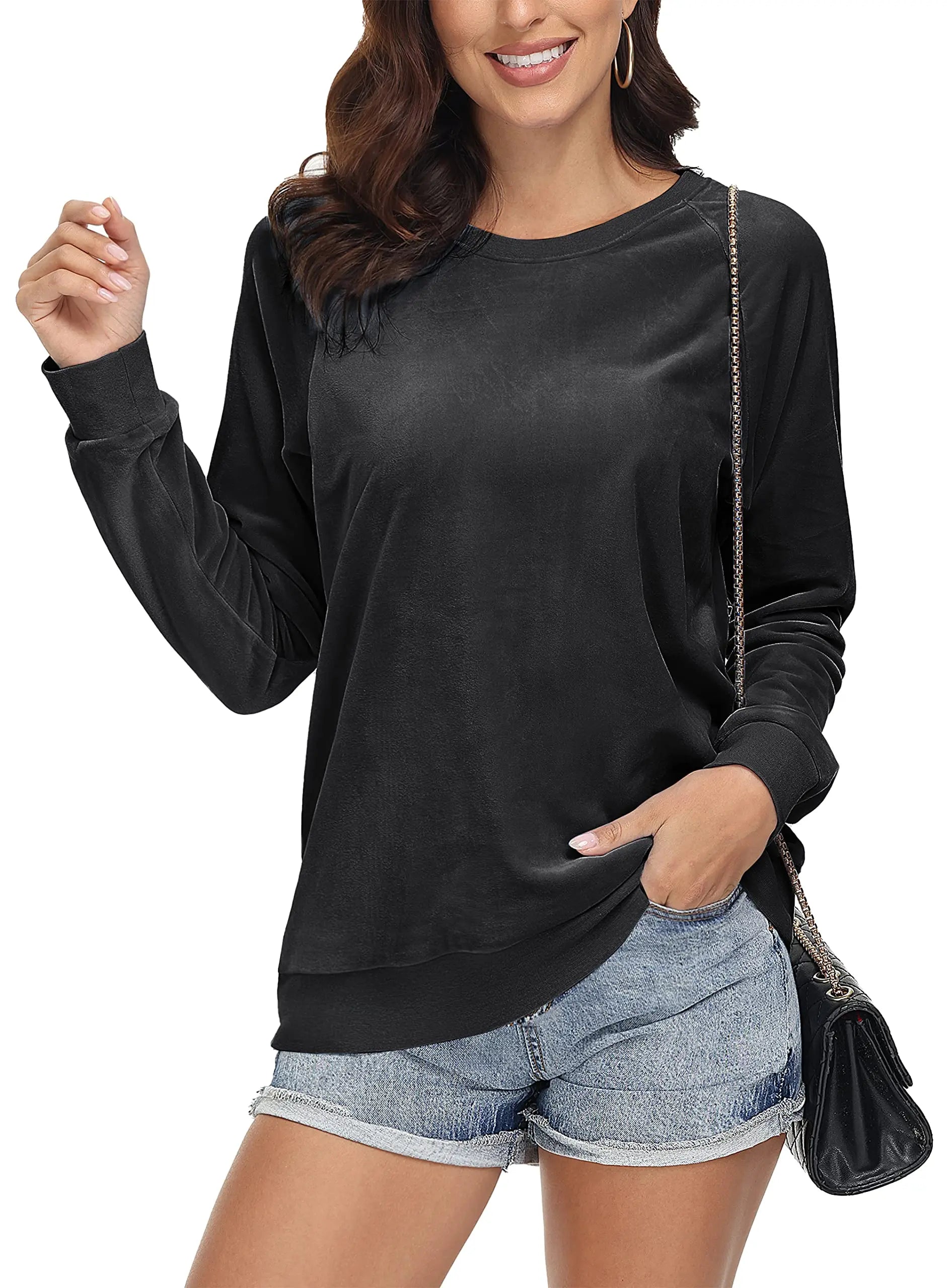 TACVASEN Spring Fashion Crew Neck Pullover Womens Casual Soft Fuzzy Sweatshirts Home Warm Hoodies Sweet Streetwear Sports Tops