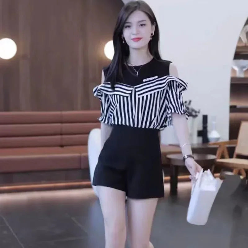 Black Striped Women's Shirts and Blouses Top for Woman Clothing Tall Modern Long Y2k Tunic 2024 Luxury Designer Elegant Chic M