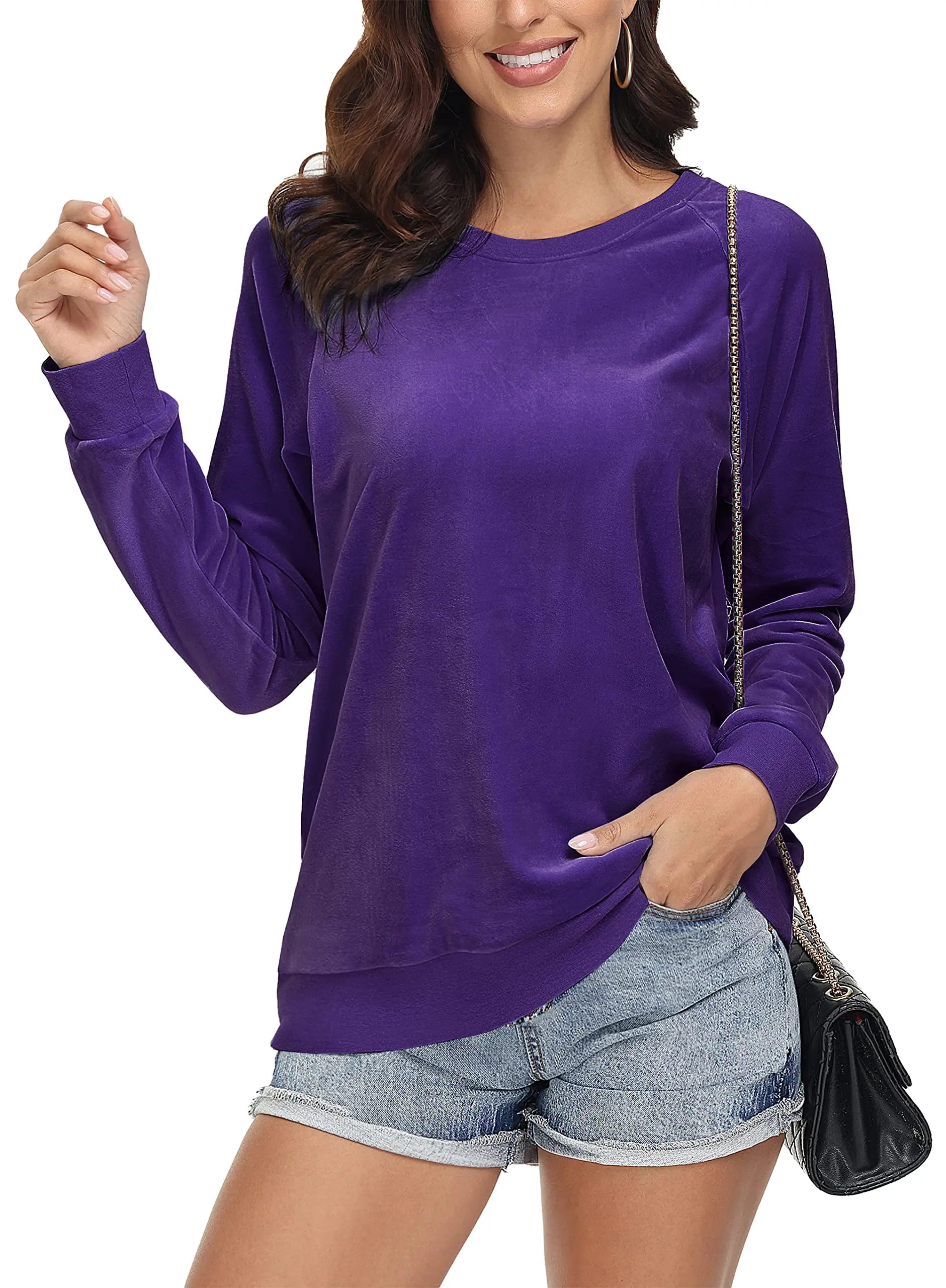 TACVASEN Spring Fashion Crew Neck Pullover Womens Casual Soft Fuzzy Sweatshirts Home Warm Hoodies Sweet Streetwear Sports Tops