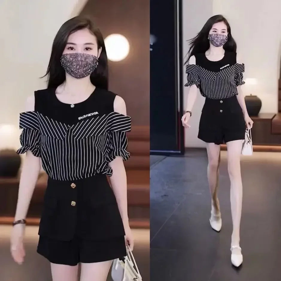 Black Striped Women's Shirts and Blouses Top for Woman Clothing Tall Modern Long Y2k Tunic 2024 Luxury Designer Elegant Chic M