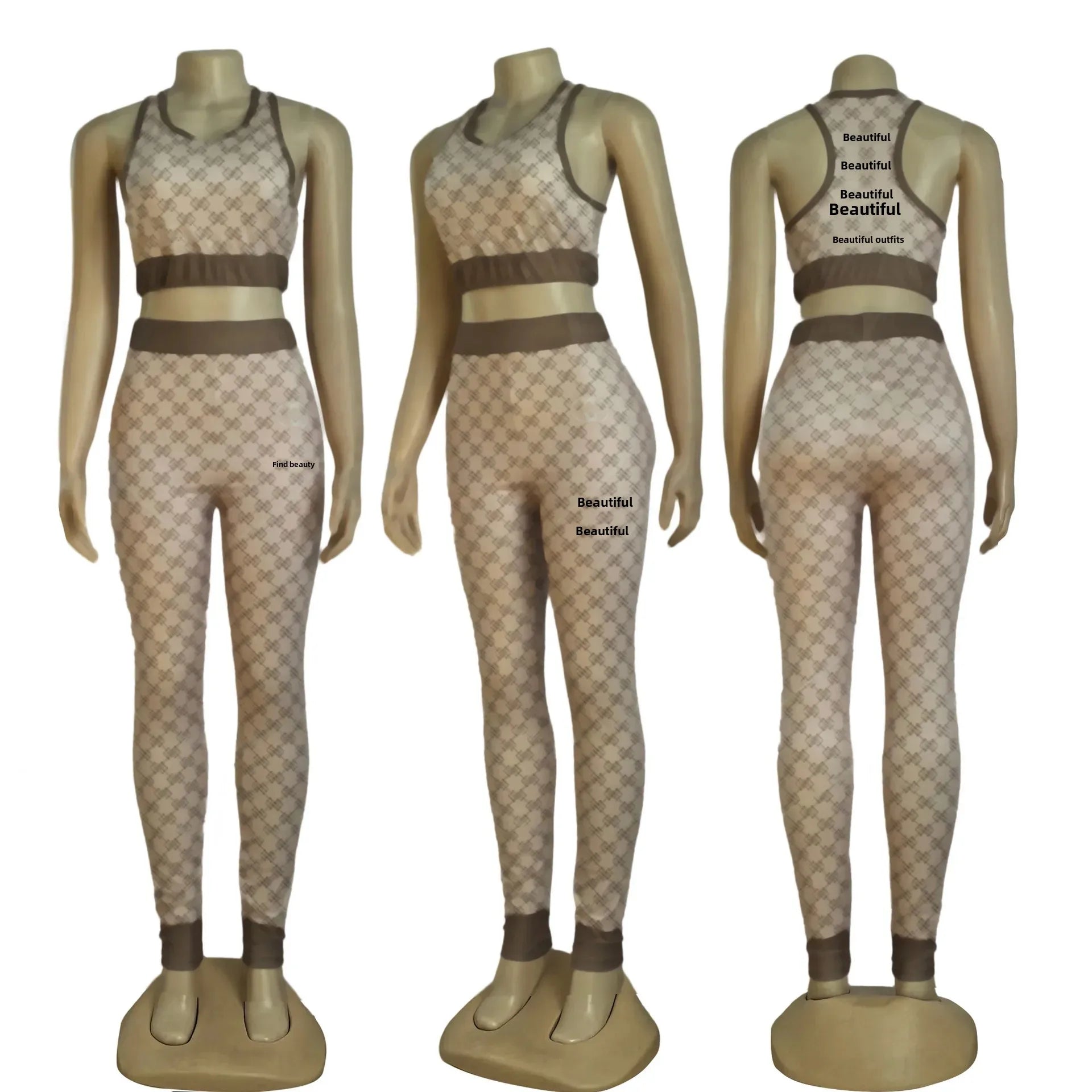 Women's Summer Fashion Striped Soft Pants Gym Fitness Sleeveless Vest Set 3 Colors Sportswear Comfortable Breathable