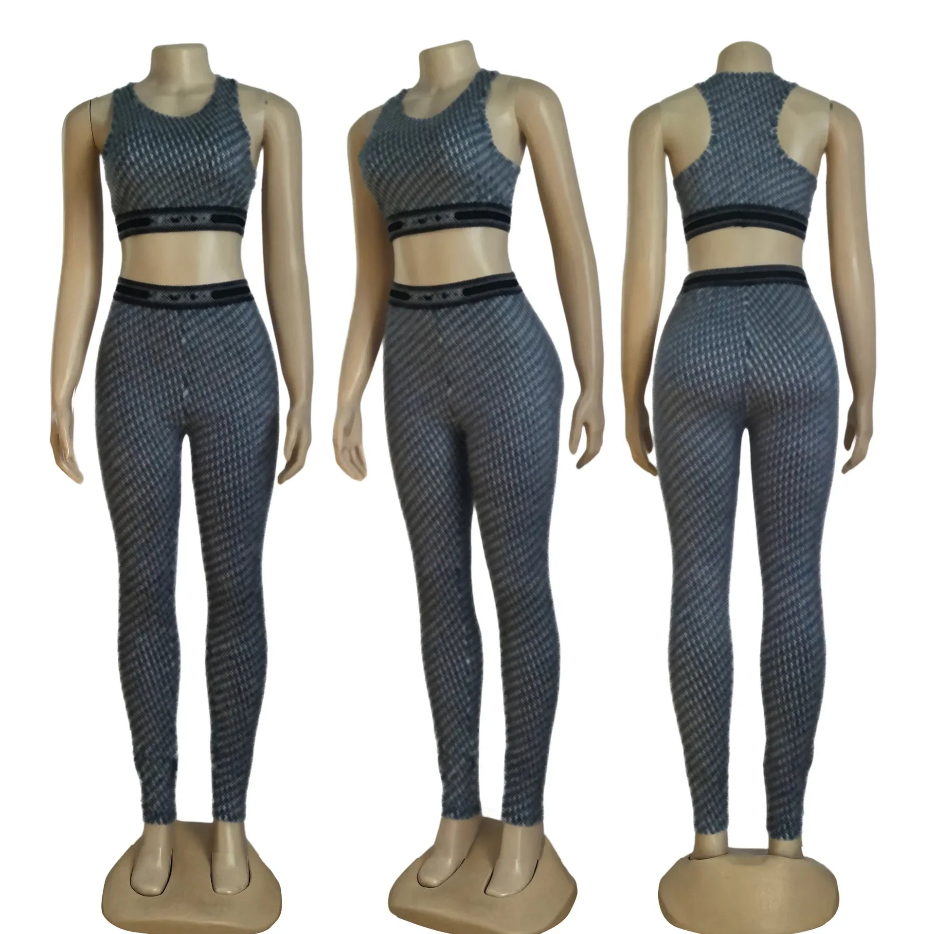 Women's Summer Fashion Striped Soft Pants Gym Fitness Sleeveless Vest Set 3 Colors Sportswear Comfortable Breathable