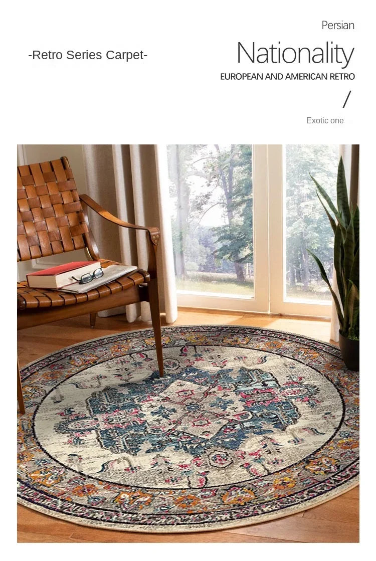 Vikama Crystal round boho living room carpet ethnic style full cover bedroom study floor mat home rocking chair non-slip carpet