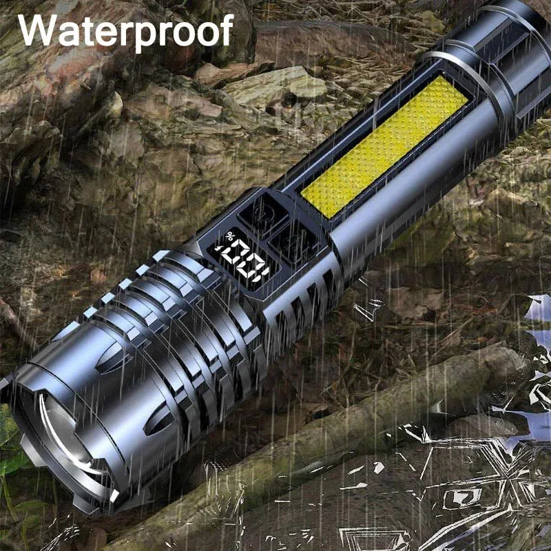 Heinast High Power LED Flashlight Powerful TYPE-C Rechargeable COB Flashlight With Side Light Torch For Outdoor Camping Hiking