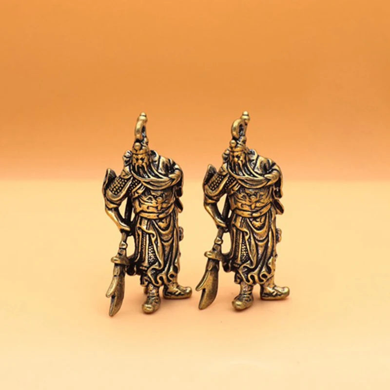 Solid Pure Copper Guan Gong Knife Sword Car Keychain Pendants Luggage Bag Hanging Jewelry Accessories Brass Key Chain Ring Gifts