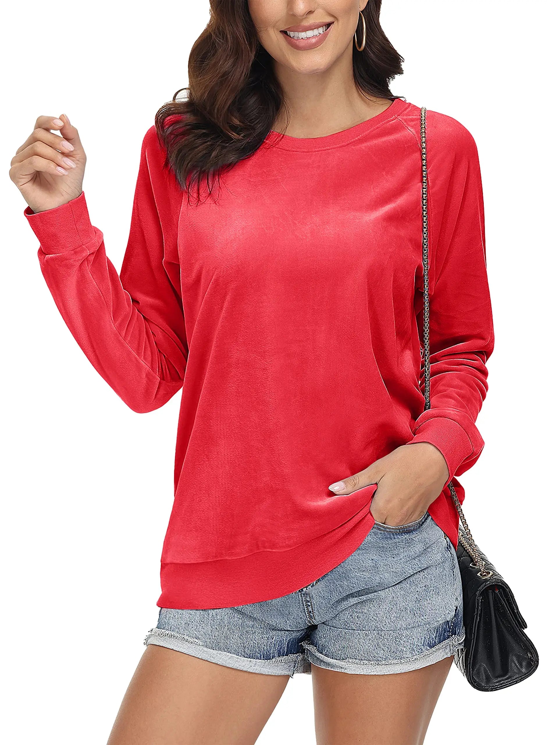 TACVASEN Spring Fashion Crew Neck Pullover Womens Casual Soft Fuzzy Sweatshirts Home Warm Hoodies Sweet Streetwear Sports Tops